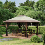 Gazebo da giardino pieghevole pop-up con doppio tetto protezione UV 50+ con 4 zanzariere con zip 4 x 4 m beige