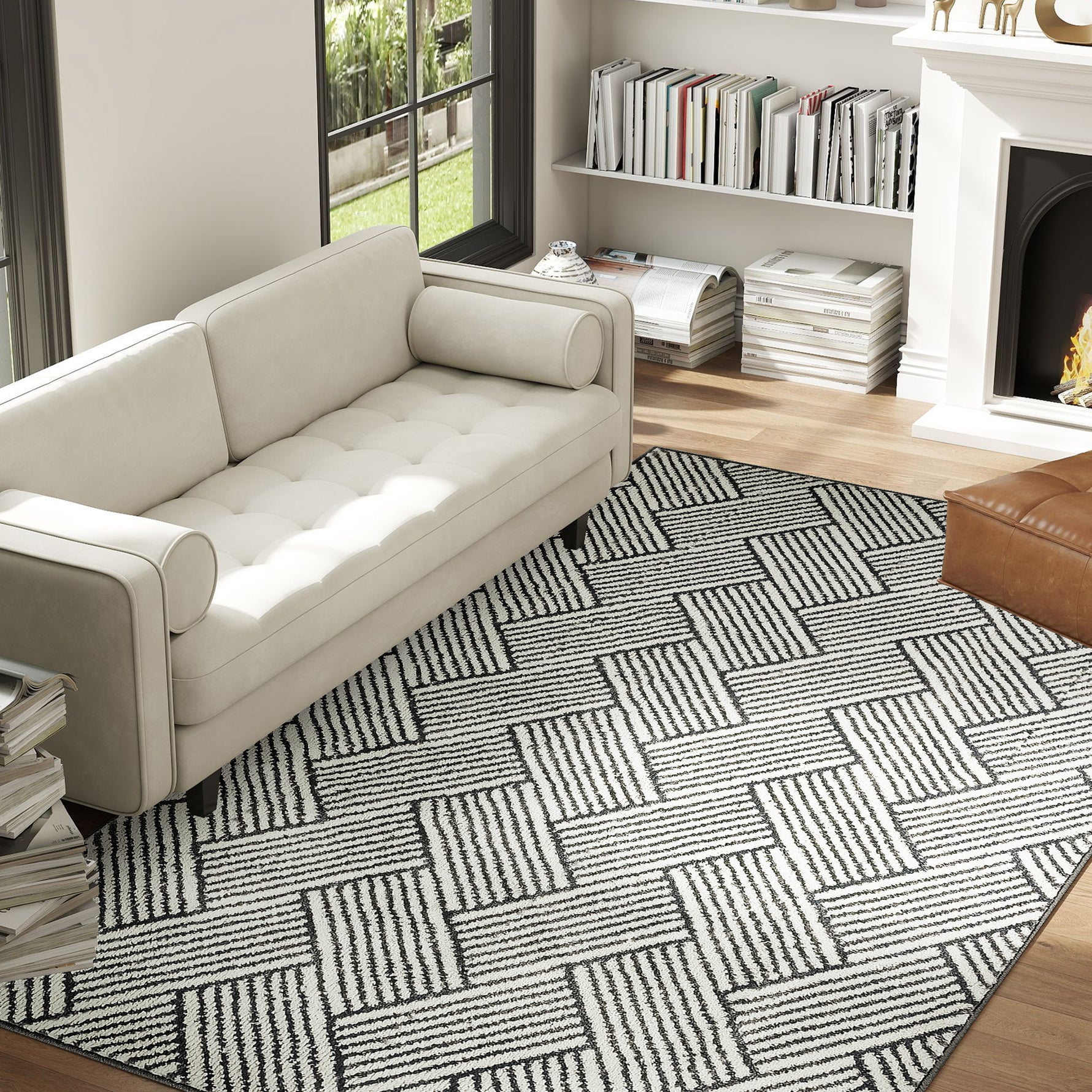 Tapis salon 200 x 140 cm poils courts lavable en machine hypoallergénique pour salon, chambre à coucher, bureau, gris