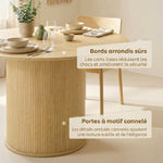 Table à manger ronde pour 4-6 personnes, Ø 120 x 75 cm, table de cuisine avec base cylindrique cannelée, bois naturel