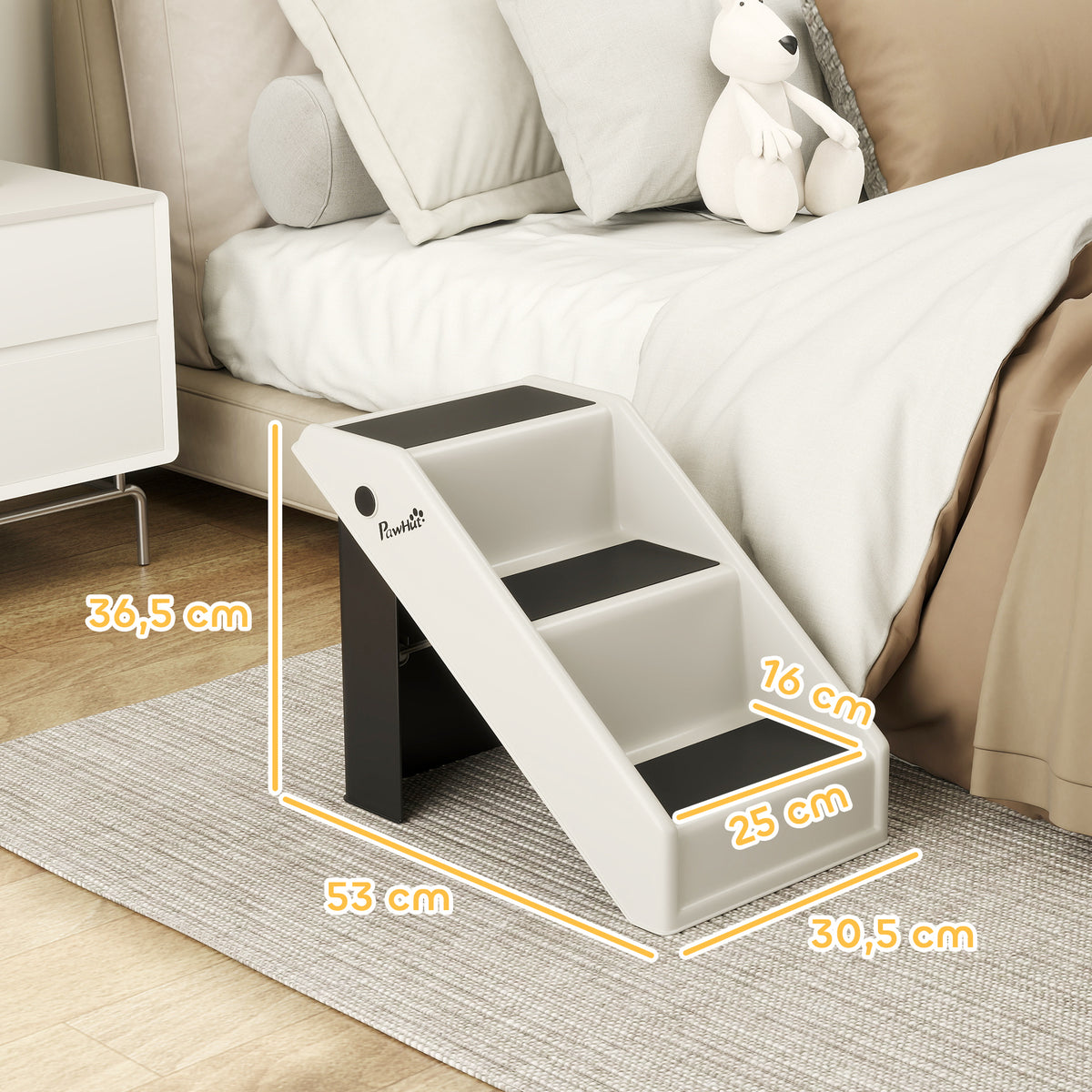 Scalinata pieghevole per cani a 3 gradini antiscivolo, scala per animali in plastica 53 x 30,5 x 36,5 cm, crema