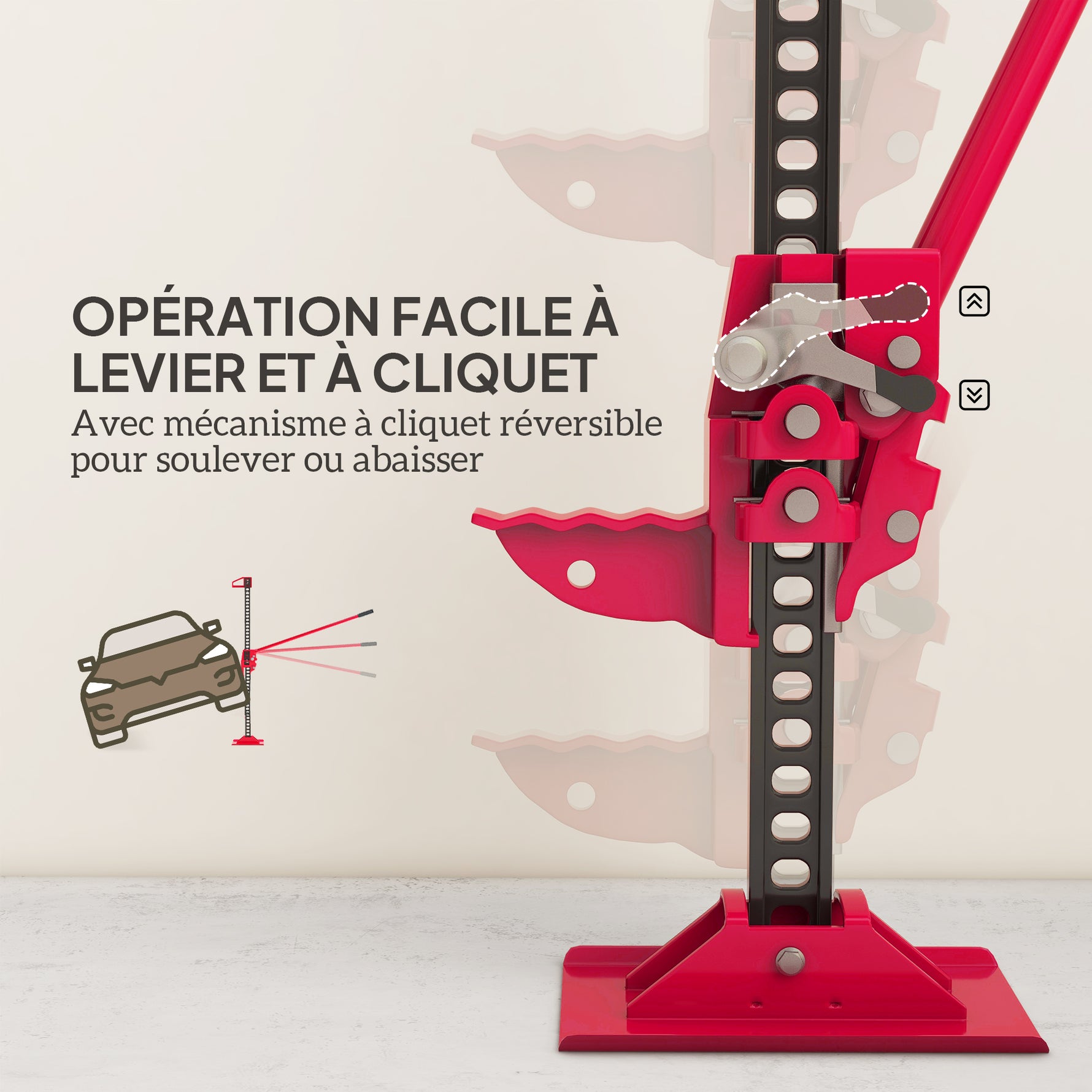 Cric farm jack tout-terrain ATV 4x4, cric pour voiture véhicule charge max. 3000 kg, hauteur de levage 11-135 cm, rouge