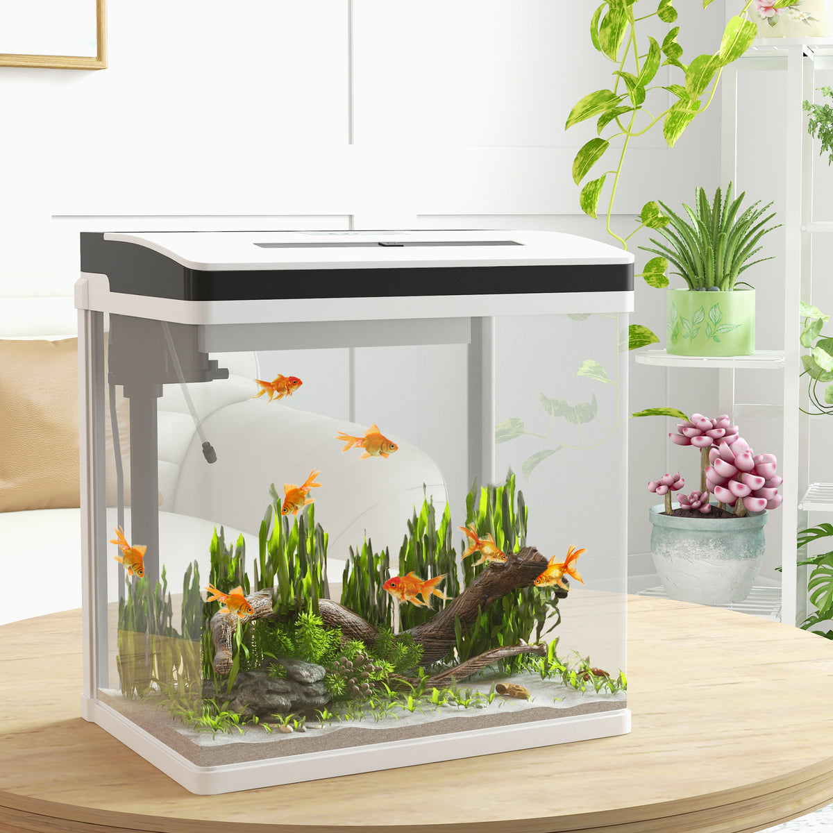 Aquarium en verre avec filtre couvercle et lumière LED pour poissons capacité 28L 38 x 26 x 39,5 cm blanc