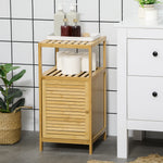 Meuble de rangement pour salle de bain en bambou 2 étagères et 1 placard avec porte 33 x 36,5 x 67 cm naturel