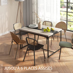 Table de salle à manger pour 6 personnes, style industriel en métal noir et bois, dim. 120L x 89l x 75,5H cm