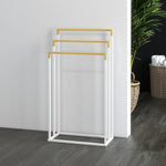 Freestanding bamboo and steel towel rack with 3 towel bars, 45 x 22.5 x 86 cm, white and natural
