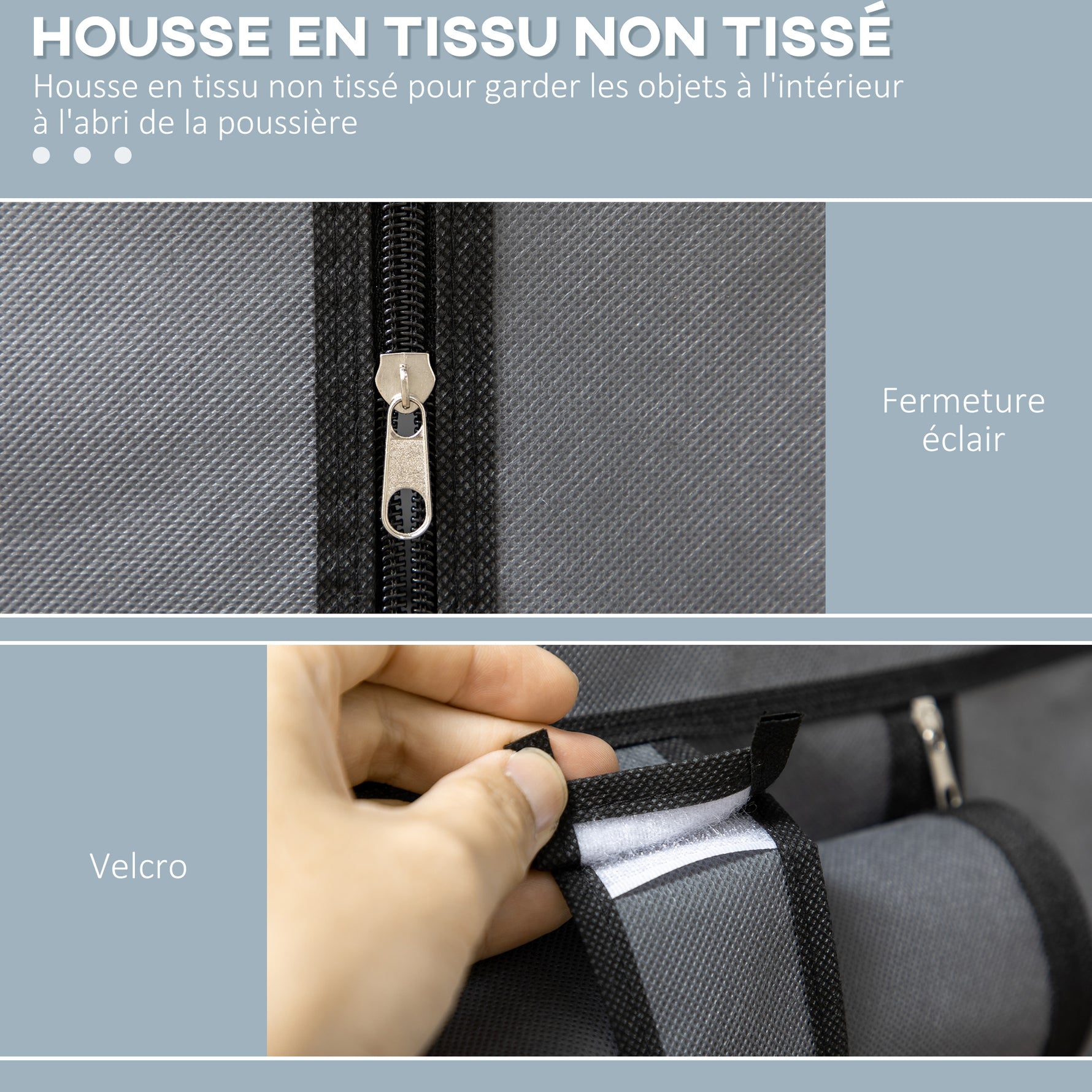Armoire penderie multi-rangement - 6 étagères, 1 barre - non tissé gris