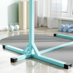 Turnstange für Kinder, 13-fach höhenverstellbar von 92-150 cm, aus Stahl und Buchenholz, Cyan