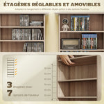 Rangements pour CD et DVD avec 8 compartiments et 6 étagères réglables, capacité max. 360 CD/185 DVD et Blu-ray, naturel