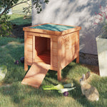 Clapier à lapin cage à lapin avec rampes/porte, toit ouvrant et étanche - en bois de sapin naturel et vert