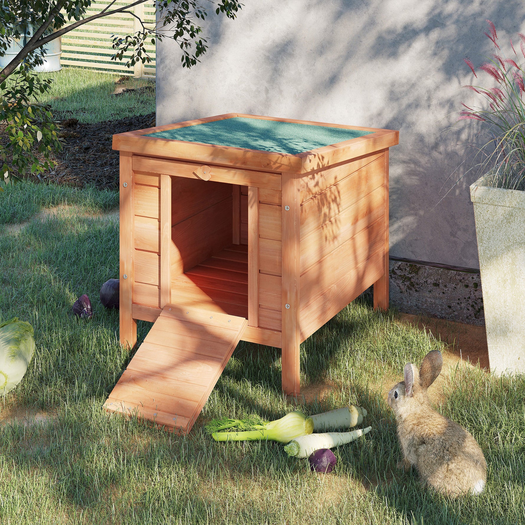 Clapier à lapin cage à lapin avec rampes/porte, toit ouvrant et étanche - en bois de sapin naturel et vert