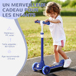 Trottinette enfant 3 Roues Lumineuses LED Hauteur Guidon réglable frein à Friction arrière de 2 à 6 ans Bleu