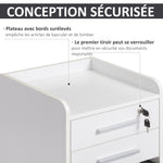 Caisson de bureau rangement bureau sur roulettes 3 tiroirs 1 verrouillable 1 trieur dossiers en bois blanc