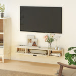 Meuble TV suspendu, meuble télé pour téléviseur jusqu'à 50 pouces, tiroir rabattable 2 étagères 120x24x16cm bois naturel