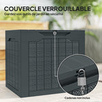 Coffre de rangement extérieur 97L avec poignées encastrées, malle de rangement extérieur étanche 56x41x50cm, gris foncé